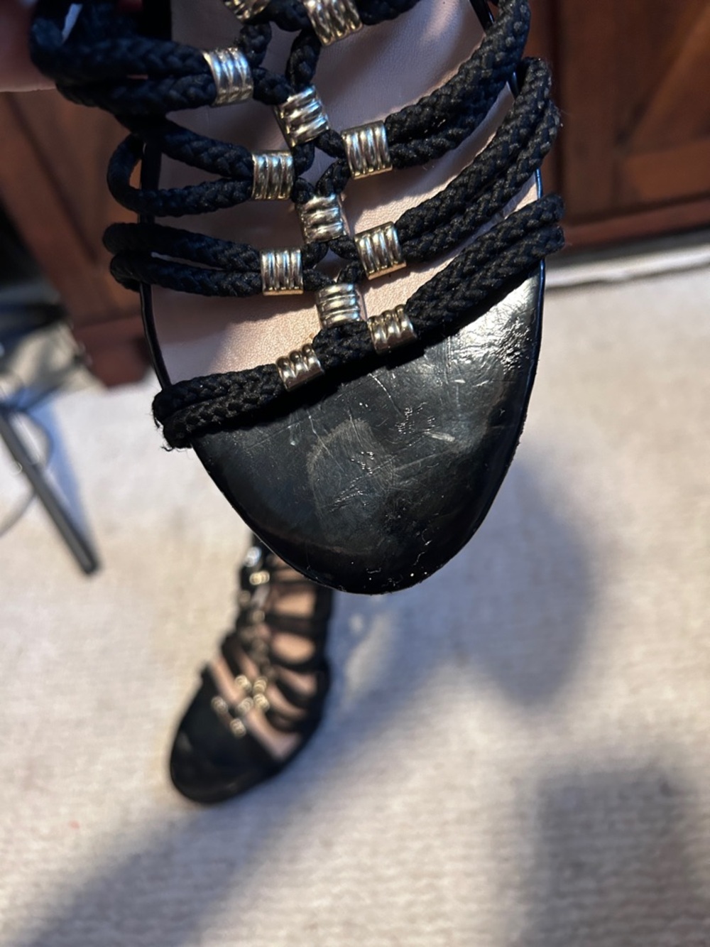Bebe Black Strappy Cage Heels w/ Metallic Rope Detail – Size 9 - Picture 11 of 16